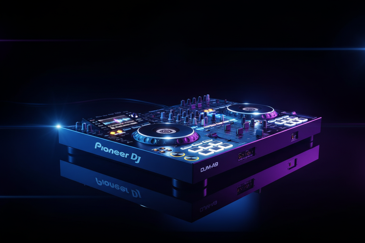 Pioneer DJ DJM-A9 - 3/4 Sol Açı Mavi Mor Işık