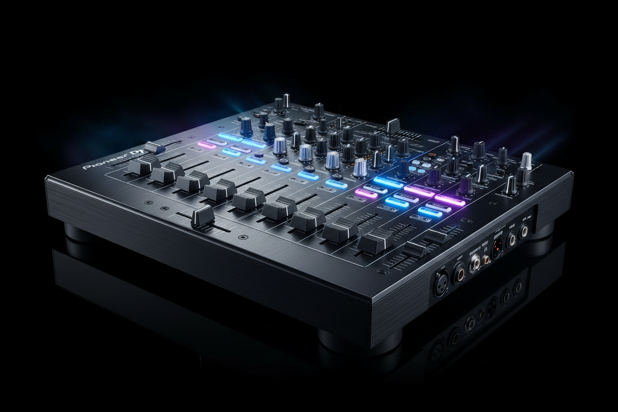 Pioneer DJ DJM-V10-LF - 3/4 Sol Açı Mavi Mor Işık