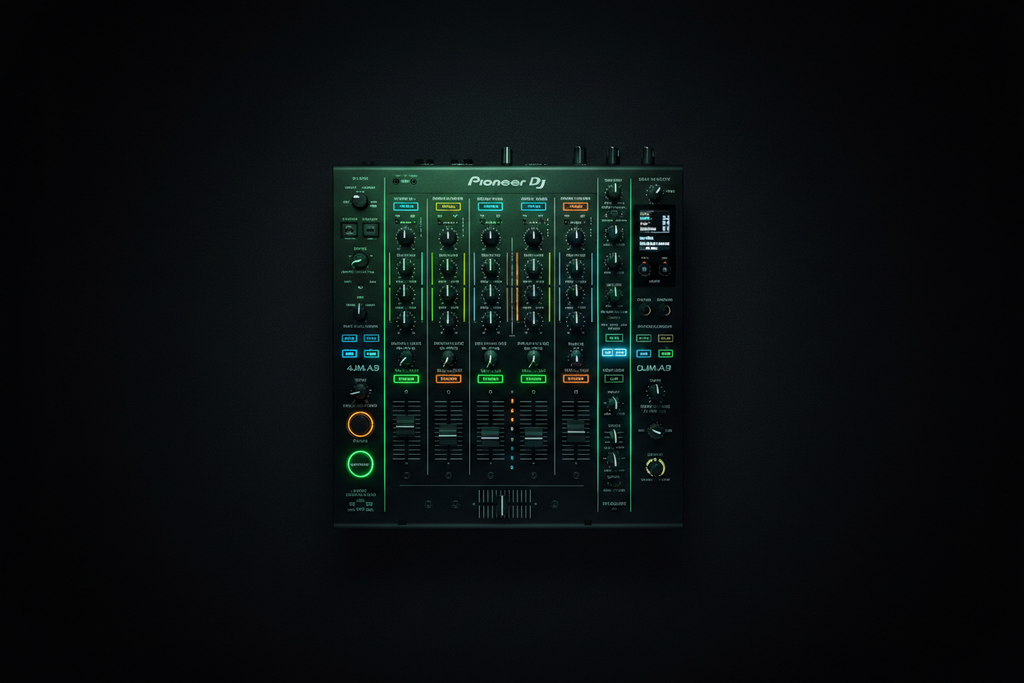 Pioneer DJ DJM-A9 - Üstten Görünüm Yeşil Teal Işık
